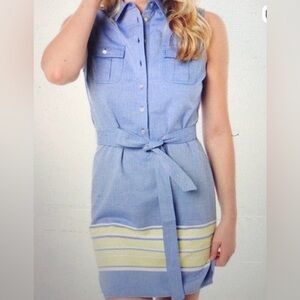 Vineyard Vines sleeveless shirt dress. Size 0. Blue with yellow stripe. Cute!